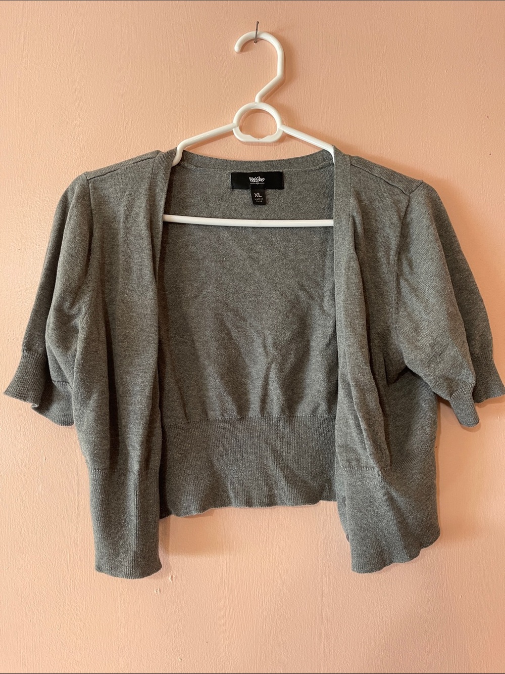 Gray Short-Sleeve Open-Front Cropped Cardigan